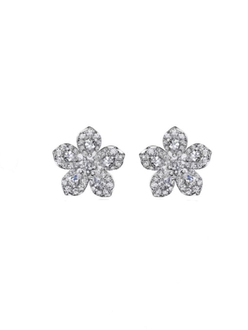 White [E 0521] 925 Sterling Silver High Carbon Diamond Flower Luxury Stud Earring